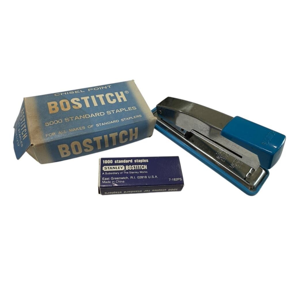Vintage Bostitch Stapler Model B9 Standard Staples Blue Works 5" Retro Prop Desk